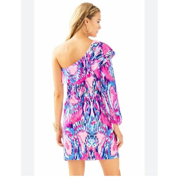 Lily Pulitzer Amante 100% Silk Jersey Stretch One Shoulder Dress - Picture 2 of 5